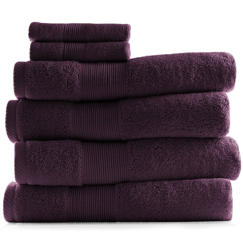 Bath Towels Set with Washcloths - 4 Purple Cotton Towels + 2 Washcloths - Soft & Absorbent