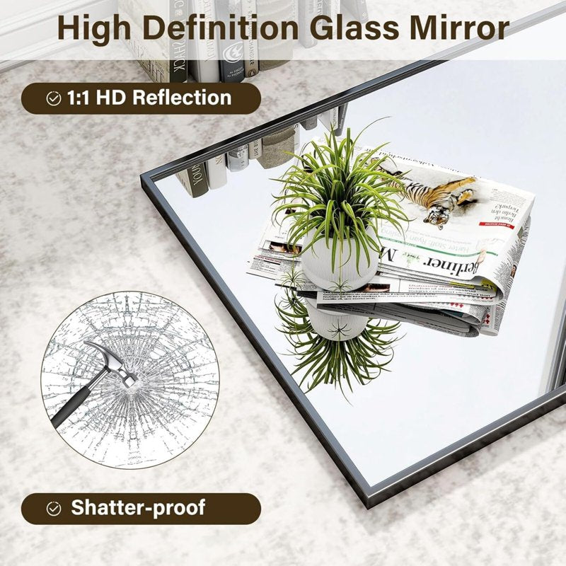 Rectangular Bathroom Mirror 38x26 Black Metal Frame Wall Vanity Mirror