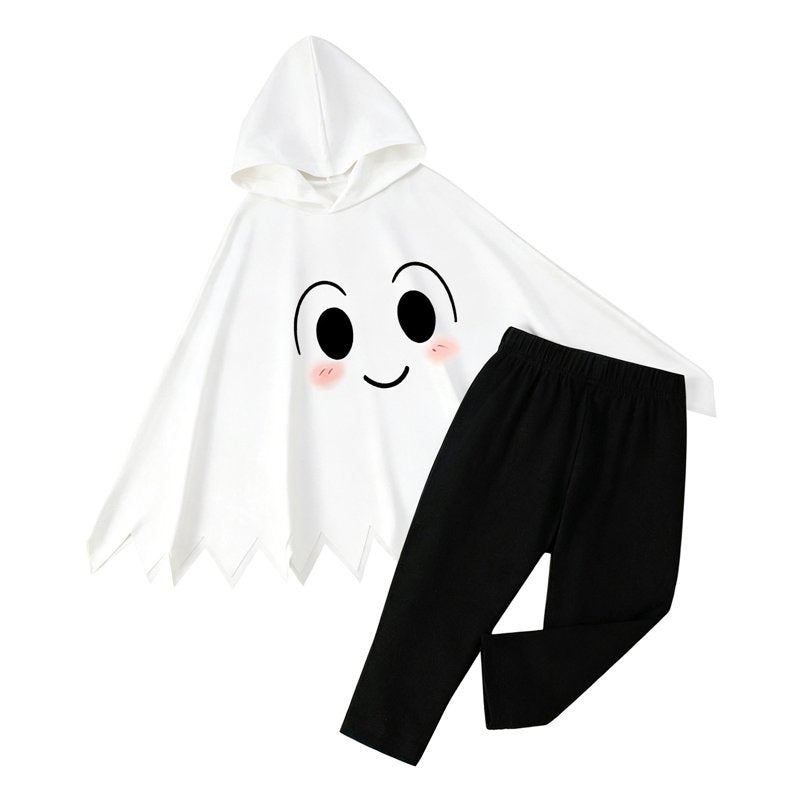 Kids Ghost Face Hooded Costume Set for Halloween - White, 4-5 Years