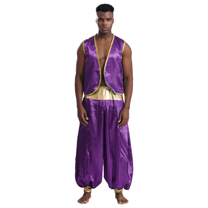 Men's Arabian Prince Costume Vest & Pants Set - Dark Purple XXL