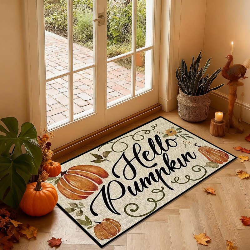 Thanksgiving Pumpkin Doormat - Fall Hello Pumpkin Front Door Mat (M)