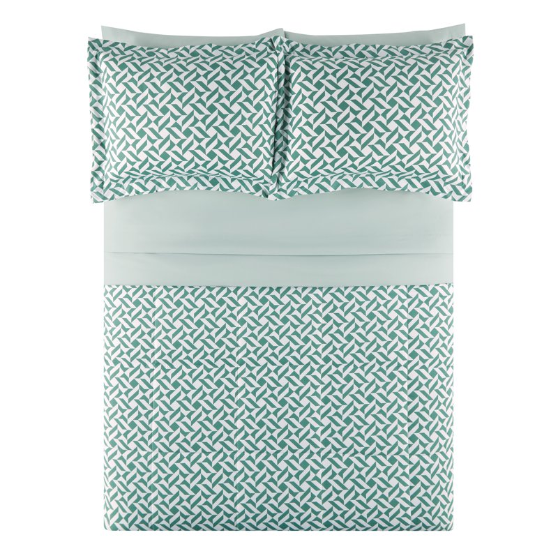 Mainstays Reversible Bed-in-a-Bag Comforter and Sheet Set - Queen, Green Geo