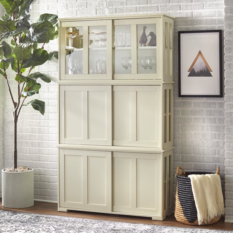 Stackable Storage Cabinet with Tempered Glass Doors - Antique White