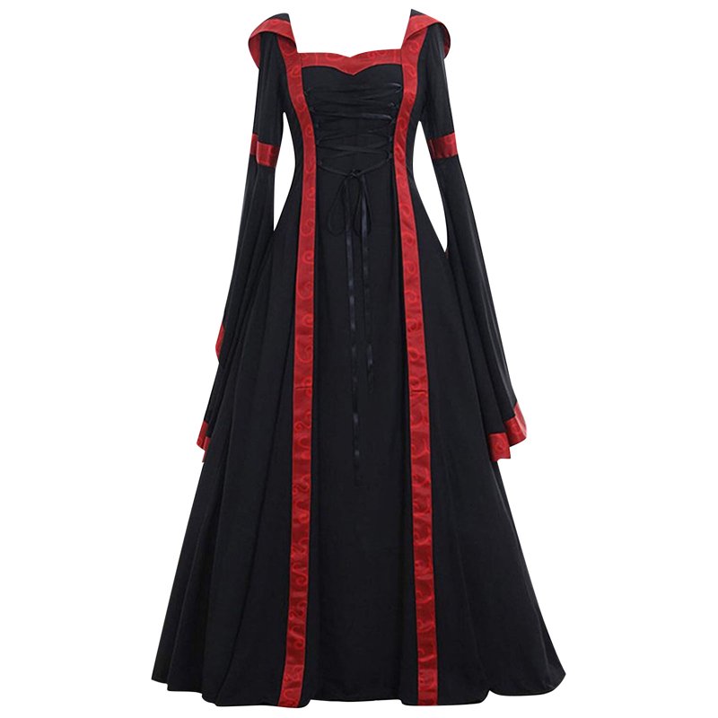 Black Renaissance Princess Dress for Women Medieval Costume Gown - L