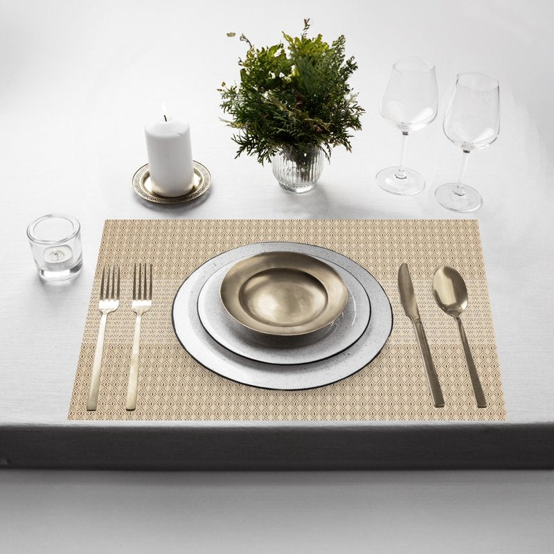Elegant Set of 6 Non-Slip Placemats - 12x18 in Center Stripe Champagne