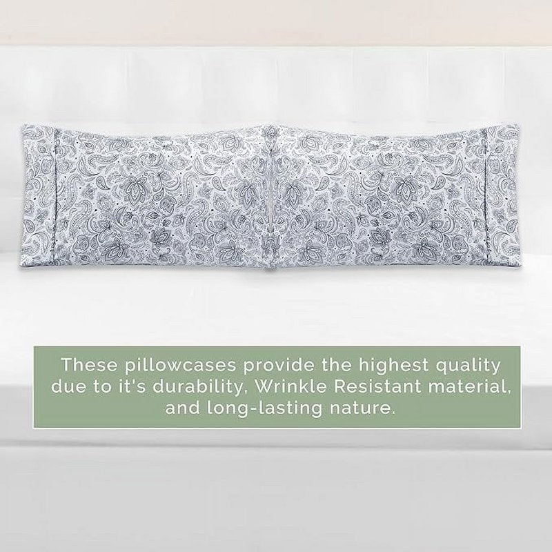 Ultra Soft Floral Pint Pillowcases Set of 2 - King Paisley Navy, Hotel Quality Microfiber