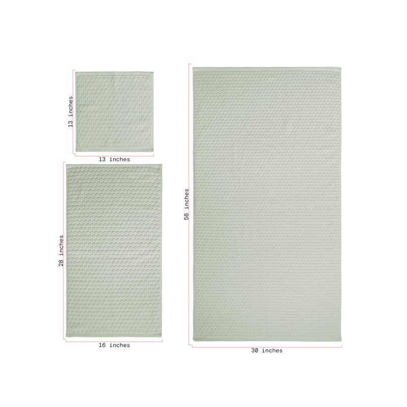 Bath Towel Set 6-Piece Dot Textured Cotton Towels in Sage Green - Soft & Absorbent