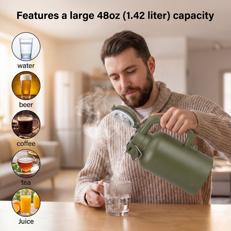 48oz Insulated Stainless Steel Growler - Forest Green Travel Bottle