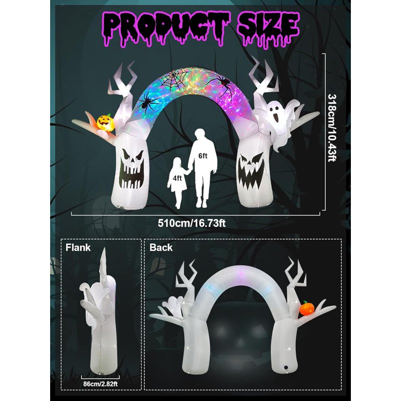 17FT Halloween Inflatable Ghost & Pumpkin Archway with LED Lights for Yard & Party Decor