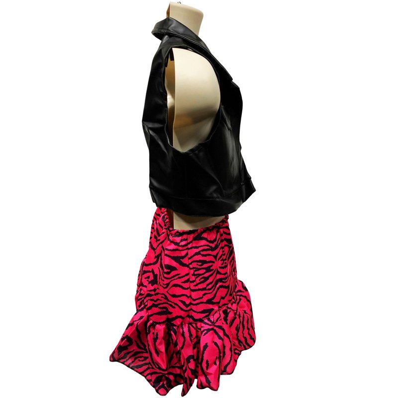 Pink 80s Rocker Costume for Adults - Size M, Includes Vest, Skirt, Leg Warmers & Gloves