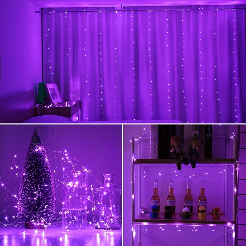 Solar String Lights Outdoor Purple 33ft 100 LED Fairy Lights 8 Modes Waterproof - 2 Pack