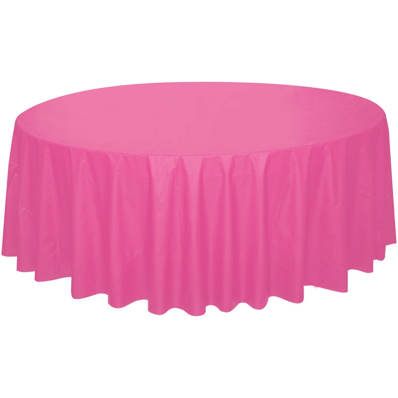 84-Inch Pink Round Plastic Table Cover - 6 Pack