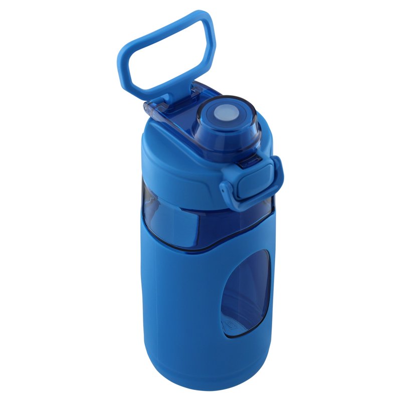 16 oz Blue Tritan Water Bottle with Silicone Grip and Flip-Top Lid