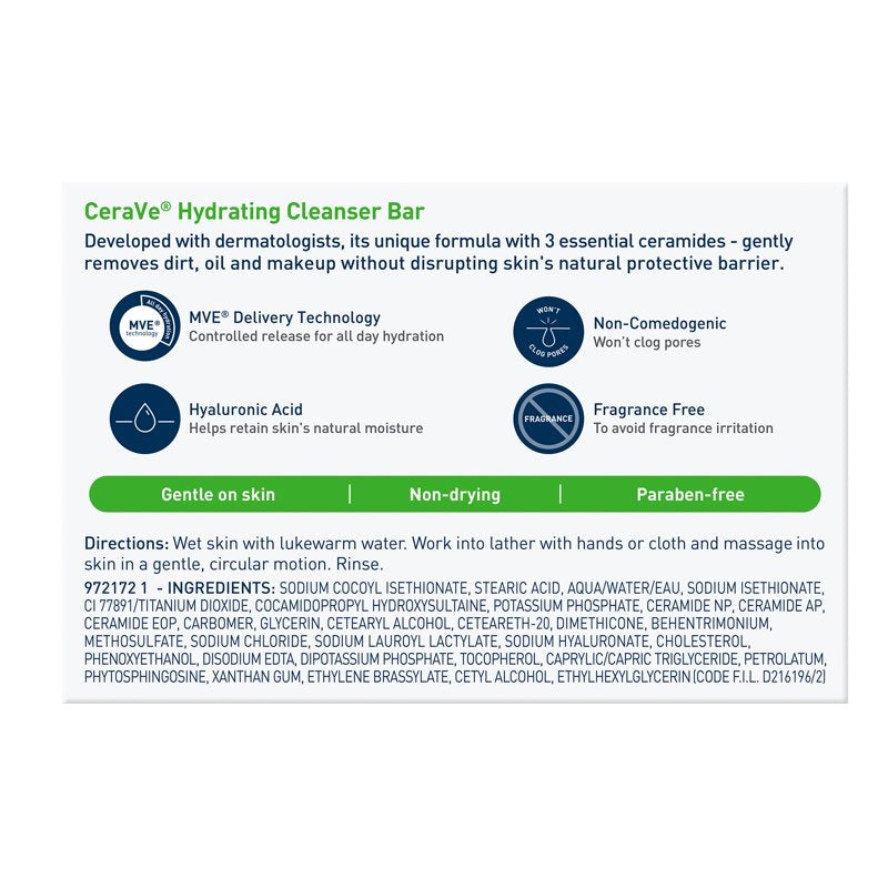 Hydrating Cleansing Bar for Face and Body, Gentle Formula for Dry Skin, 4.5 oz