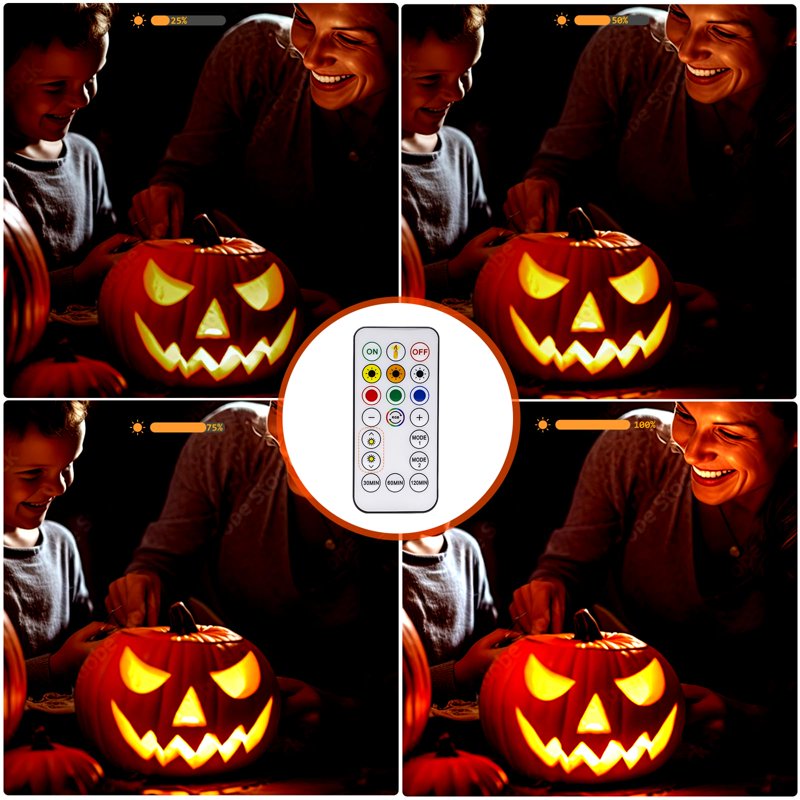 Halloween LED Pumpkin Lights 2-Pack with Remote & Timer - Battery-Operated Jack-O-Lanterns for Spooky Decor