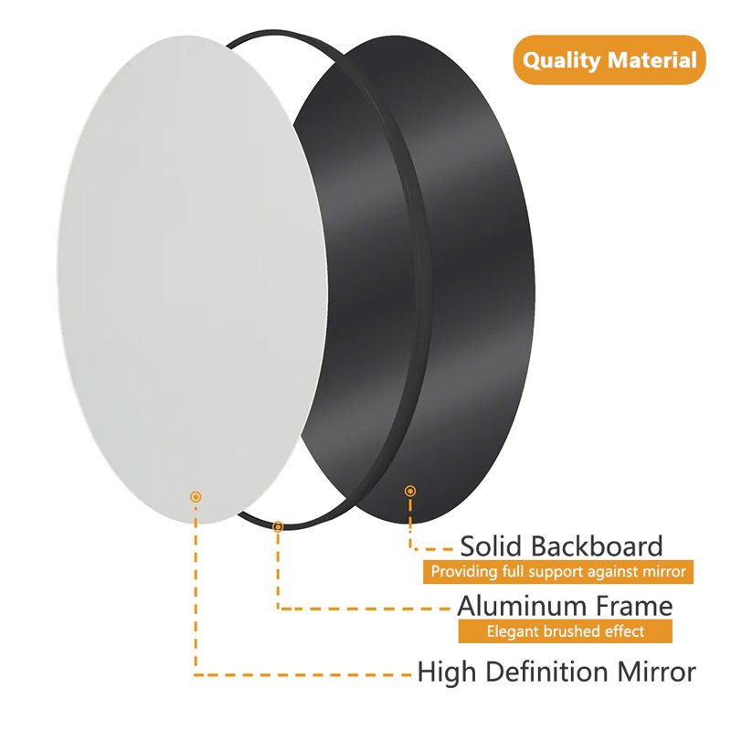 20-Inch Black Round Wall Mirror - Aluminum Framed Vanity Mirror