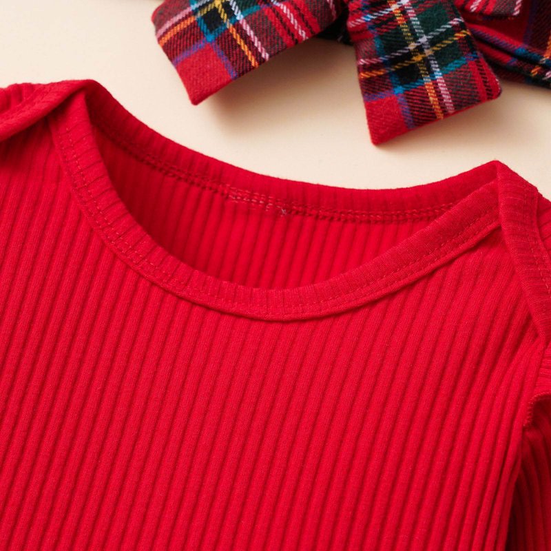 Red 3-6 Months Baby Girl Christmas Outfit Plaid Romper & Suspender Dress Set - Fall Winter Cute Clothes