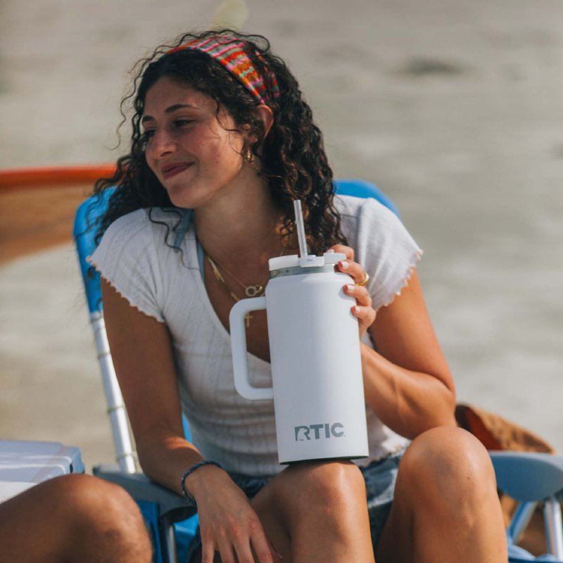 64 oz Ceramic Lined Road Trip Tumbler with Handle & Leak-Resistant Straw Lid - White Glitter
