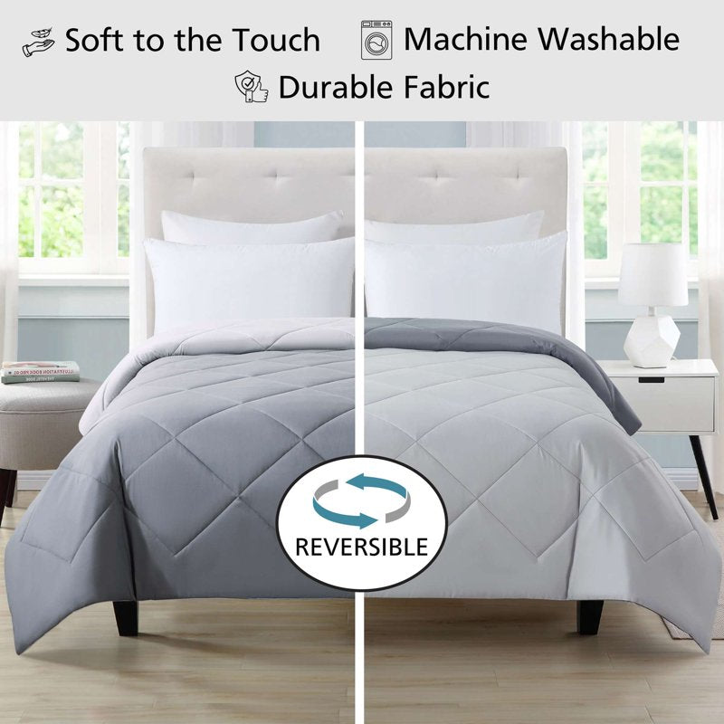 King All-Season Reversible Microfiber Comforter Grey - Mainstays