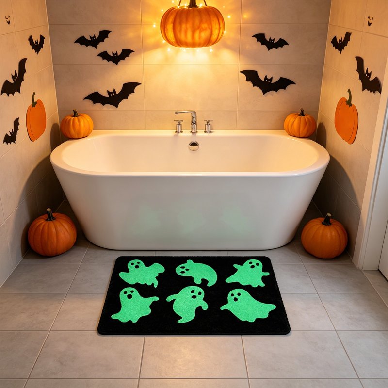 Halloween Doormat Ghost Mat - Soft Imitation Pashm Floor Rug with Secure-Grip Backing - Variation of THIS listing
