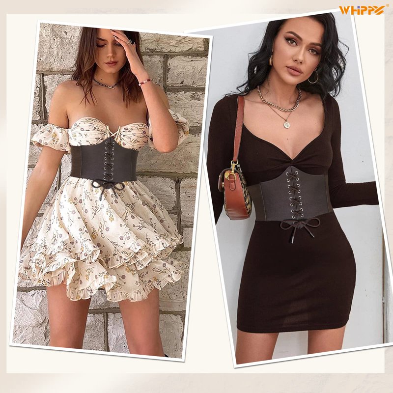 Women Lace-up Corset Waist Belt for Dresses — Coffee, Fits 44-49 Inches