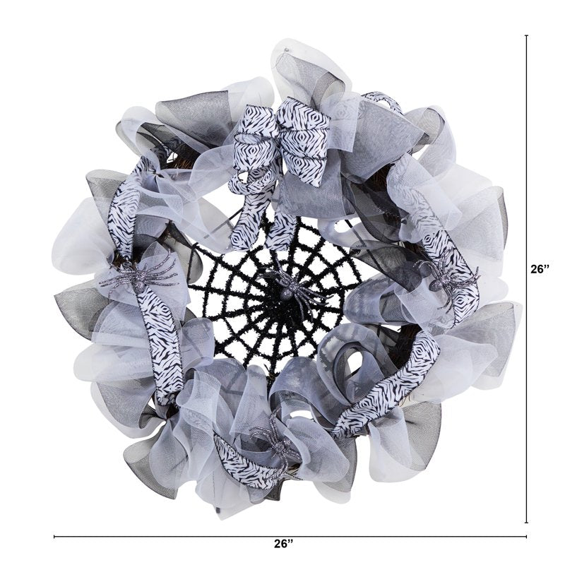 Halloween Spider Web Mesh Wreath 26 Inch Decorative Door Wall Decor