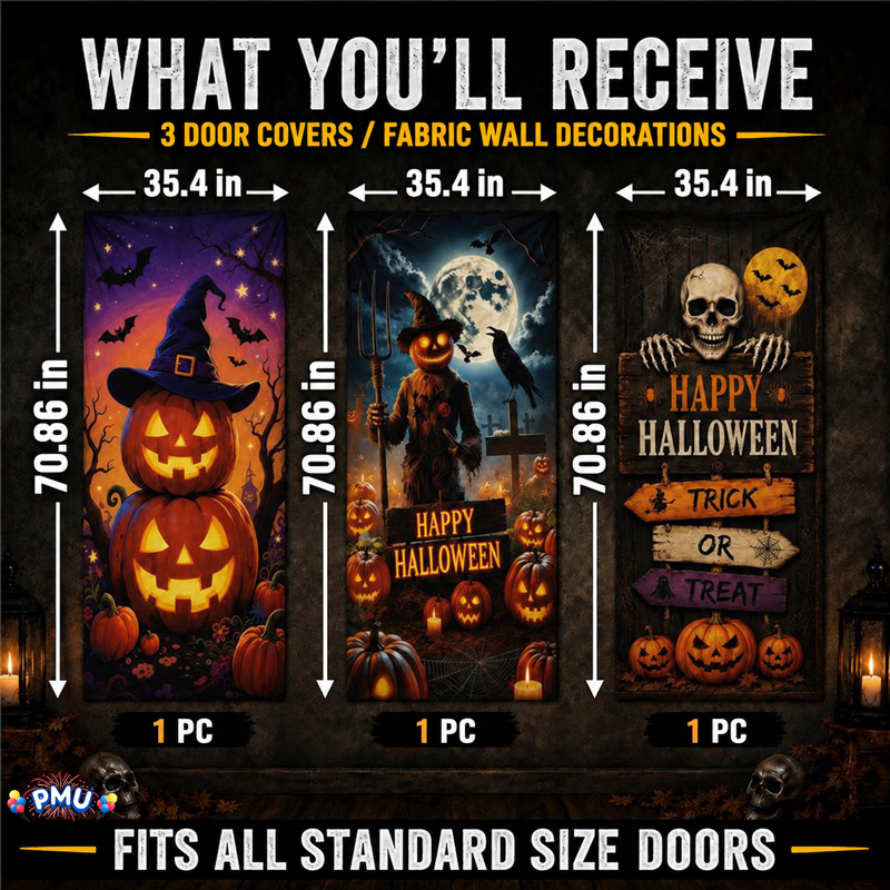 PMU Halloween Door Cover Set - 7 Bundles Spooky Decor for Multiple Doors