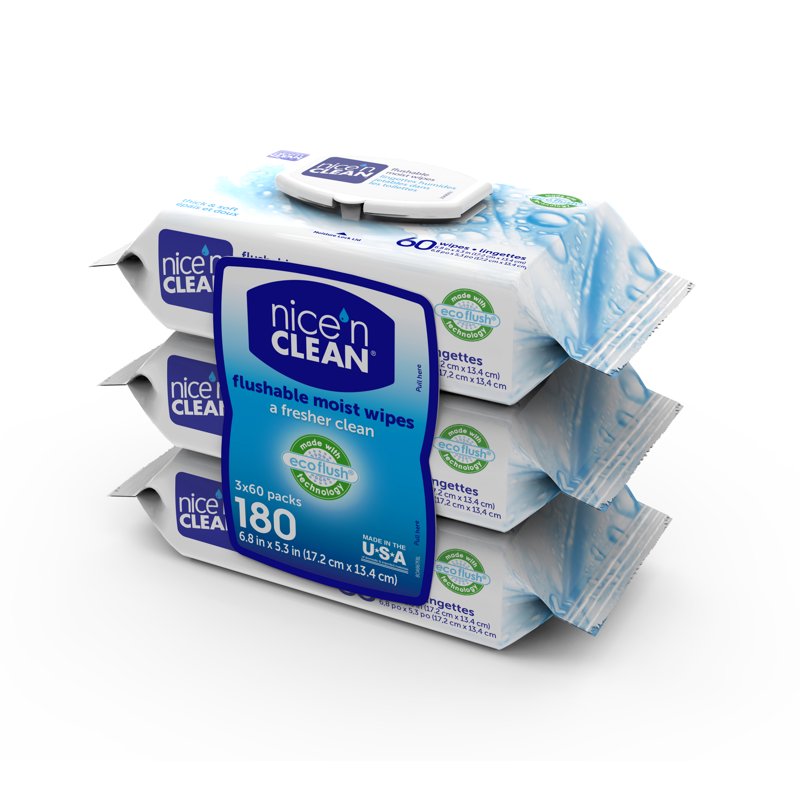 Flushable Wet Wipes, Plant-Based Septic Safe Bathroom Wipes, 180 Count