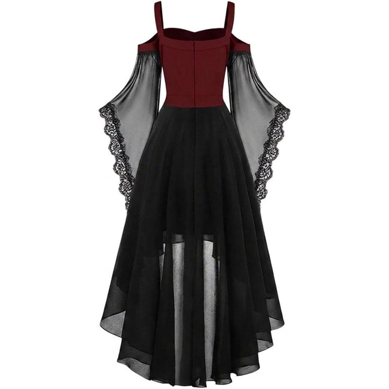 Women's Gothic Witch Dress with Butterfly Sleeves - Red, Large