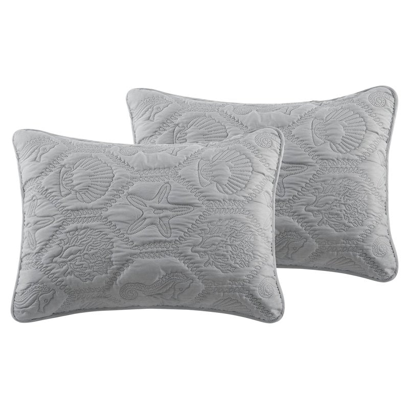Queen Coastal Quilt Set with Embossed Sea Life Pattern - Green Textured Bed Cover