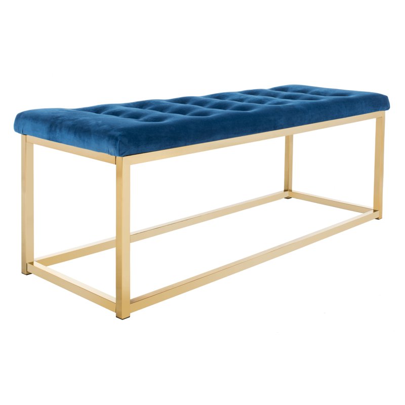 Contemporary Modern Glam Tufted Bench - Navy/Brass