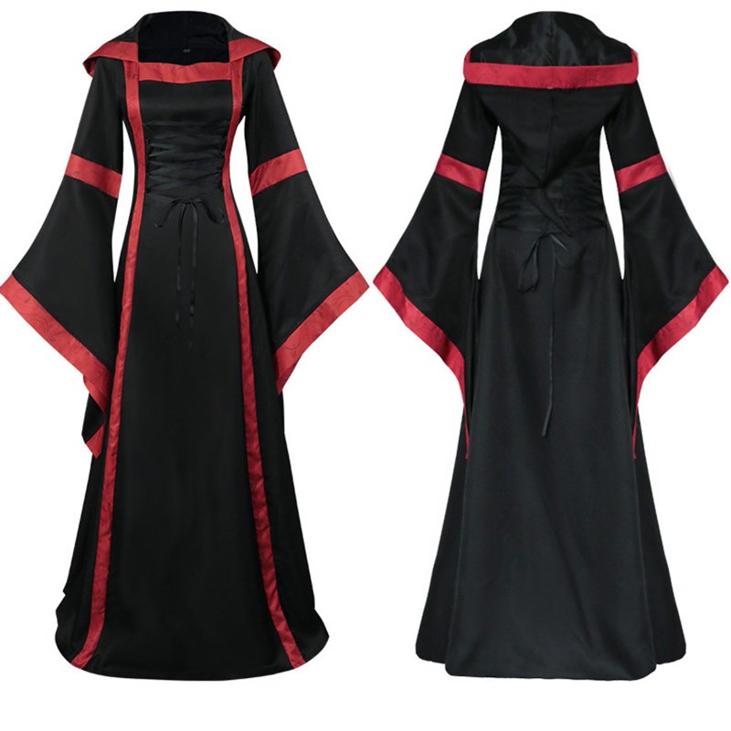 Women Long Sleeve Gothic Splicing Dress - Casual Halloween Cosplay XL