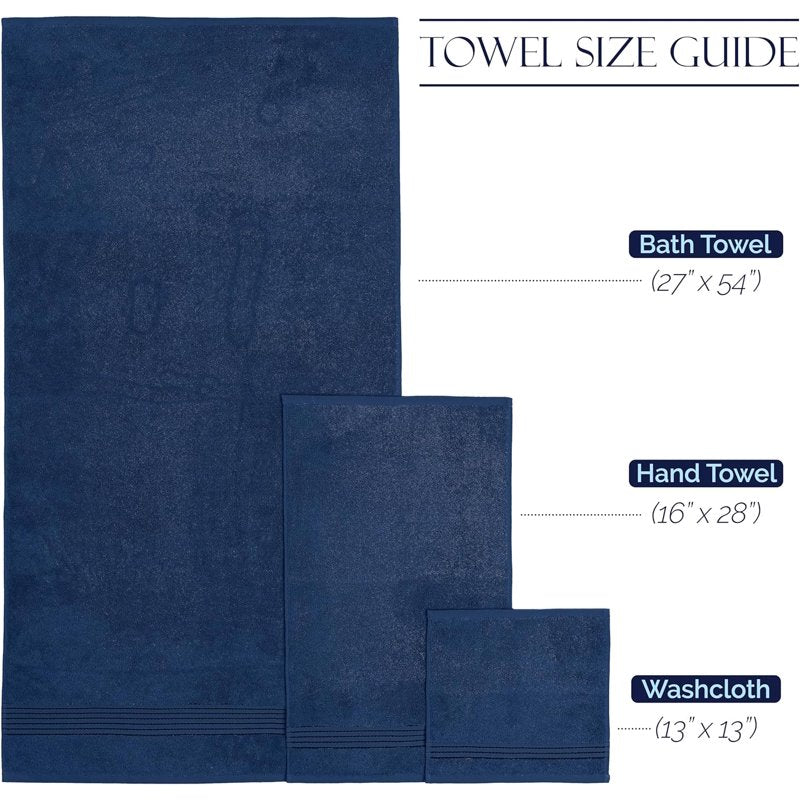 Navy Cotton 6-Piece Towel Set - Plush Turkish Bath & Hand Towels