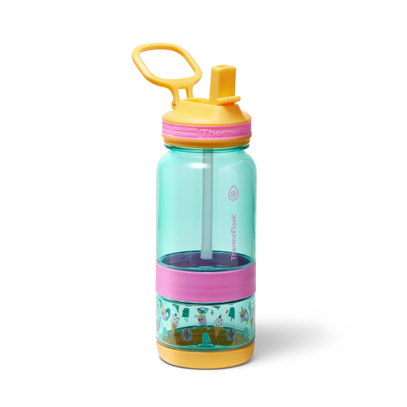 14 oz Snack and Sip Kids Bottle with Snack Cup - Teal Treats