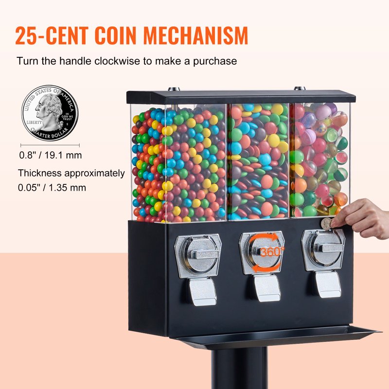 Freestanding Gumball Machine - 44in Coin Operated Dispenser