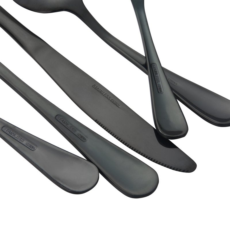 20-Piece Stainless Steel Flatware Set - Black Mirror Finish