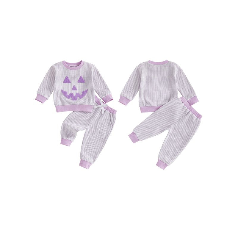 Baby Halloween 2-Piece Outfits Set for Toddler Boys Girls - Pumpkin Embroidery & Striped Pants, Style 27, 6-12 Months