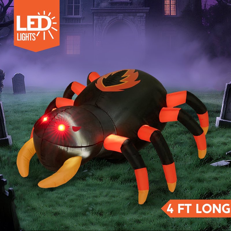 Joyfy 4ft Halloween Inflatable Spider with Remote Control, LED Lights & Movement