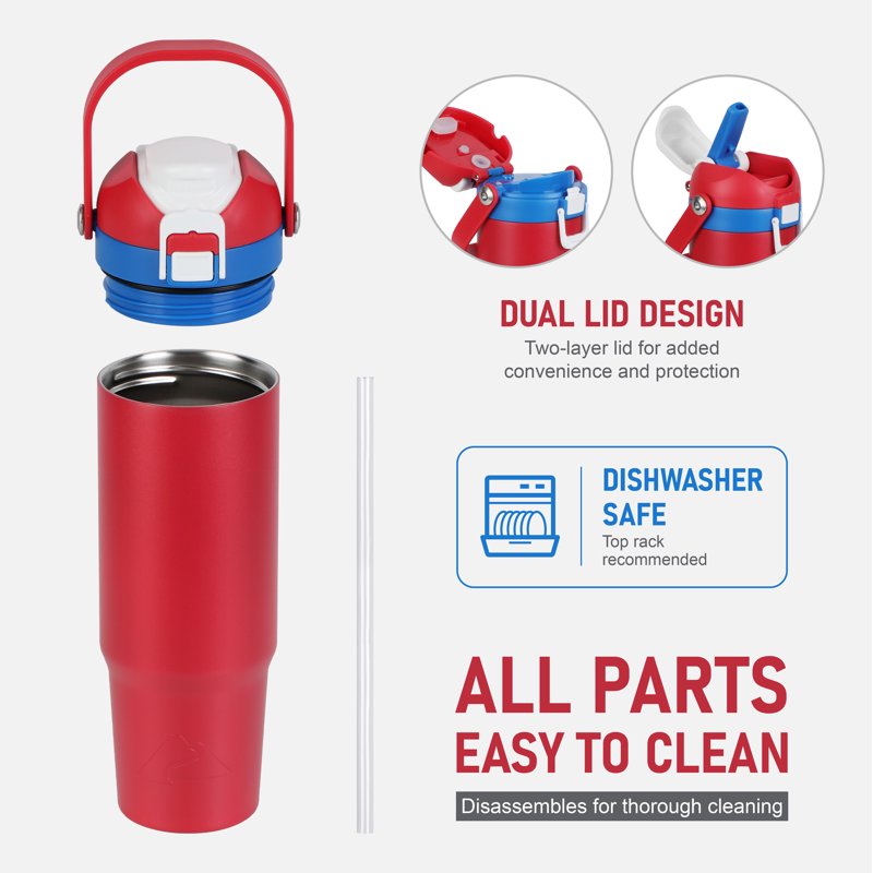 30 oz Stainless Steel Insulated Tumbler with Dual Lid - Red