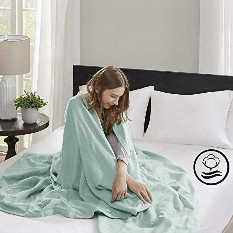 Liquid Cotton Super Soft Lightweight Blanket - Full/Queen Seafoam - Cozy & Breathable Bedding