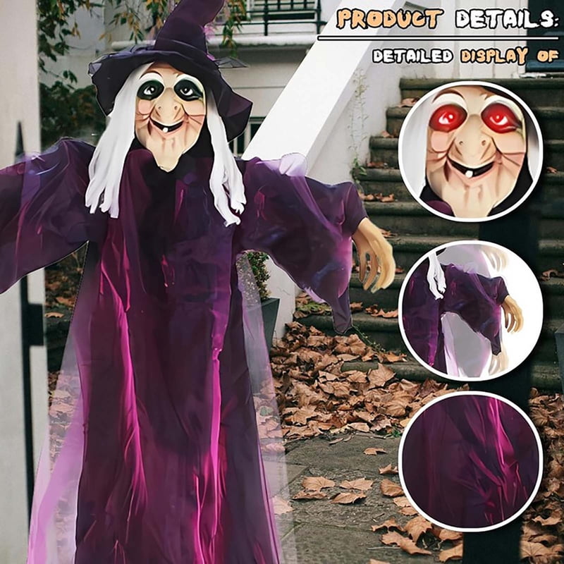 Animated Halloween Witch Decoration with Sound, Light-Up Eyes, Life-Size, Indoor & Outdoor