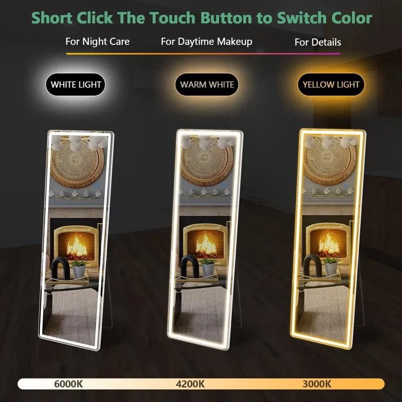 64 x 21 LED Full Length Mirror with Touch Control & 3-Color Dimmable Lights - Wall & Floor Mount