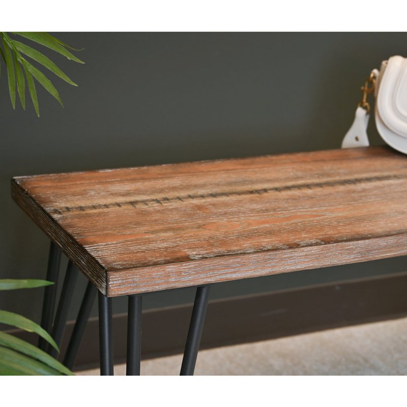 Industrial Wood Dining Bench with Rustic Dark Pine Finish