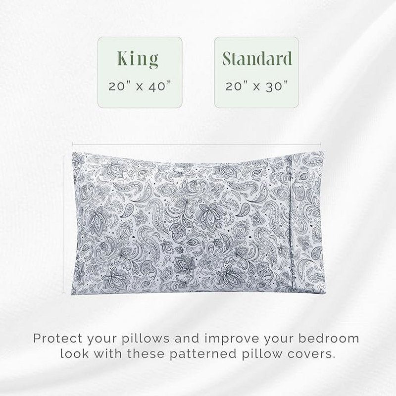 Ultra Soft Floral Pint Pillowcases Set of 2 - King Paisley Navy, Hotel Quality Microfiber