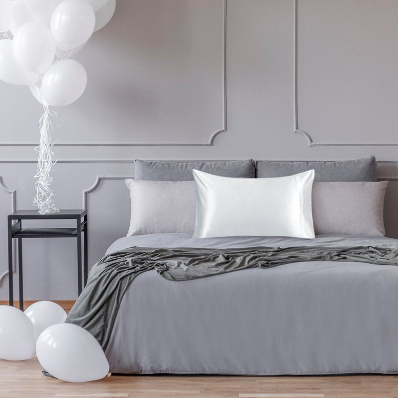 Silk Pillowcase for Hair and Skin - Queen, Silver Gray, 19 Momme, 350 Thread Count