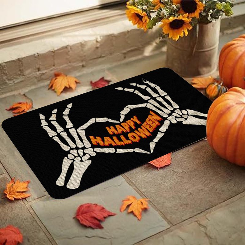 Halloween Door Mat - Spider Web & Bones Welcome Doormat, 16x24 Inches, Non-Slip Washable Rug - Variation A