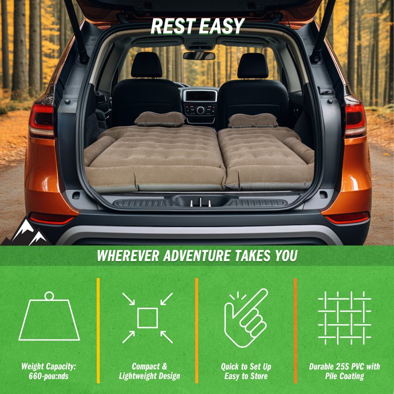 Wakeman Outdoors Gray SUV Camping Air Mattress with Pump & Pillows