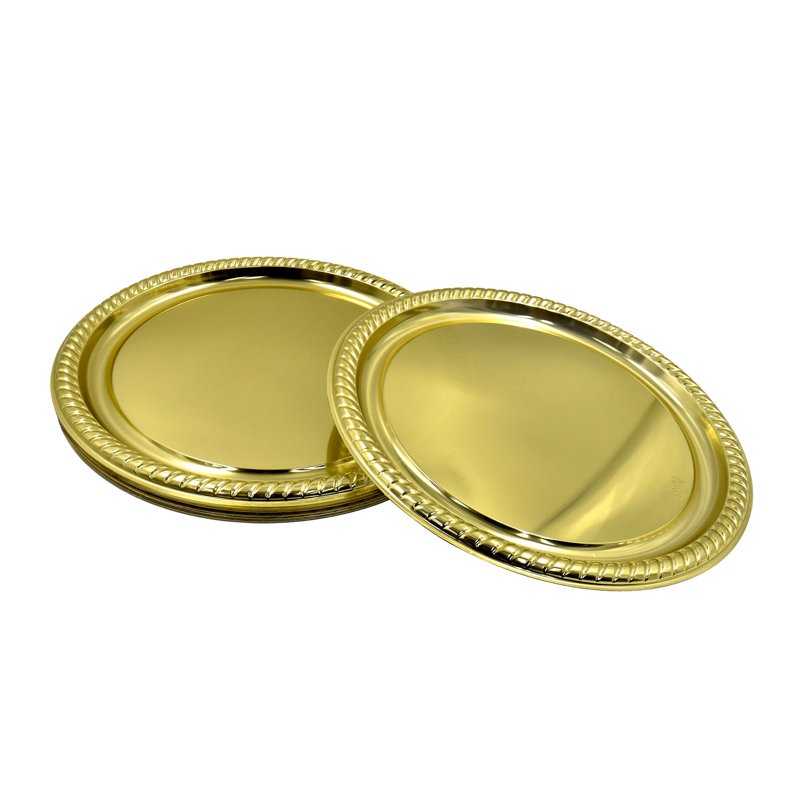 16-Inch Gold Plastic Round Serving Platter - Single