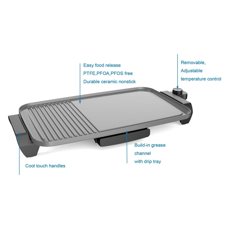 Electric Ceramic Griddle - 12"x20", Nonstick, 1500W, 3 Pack