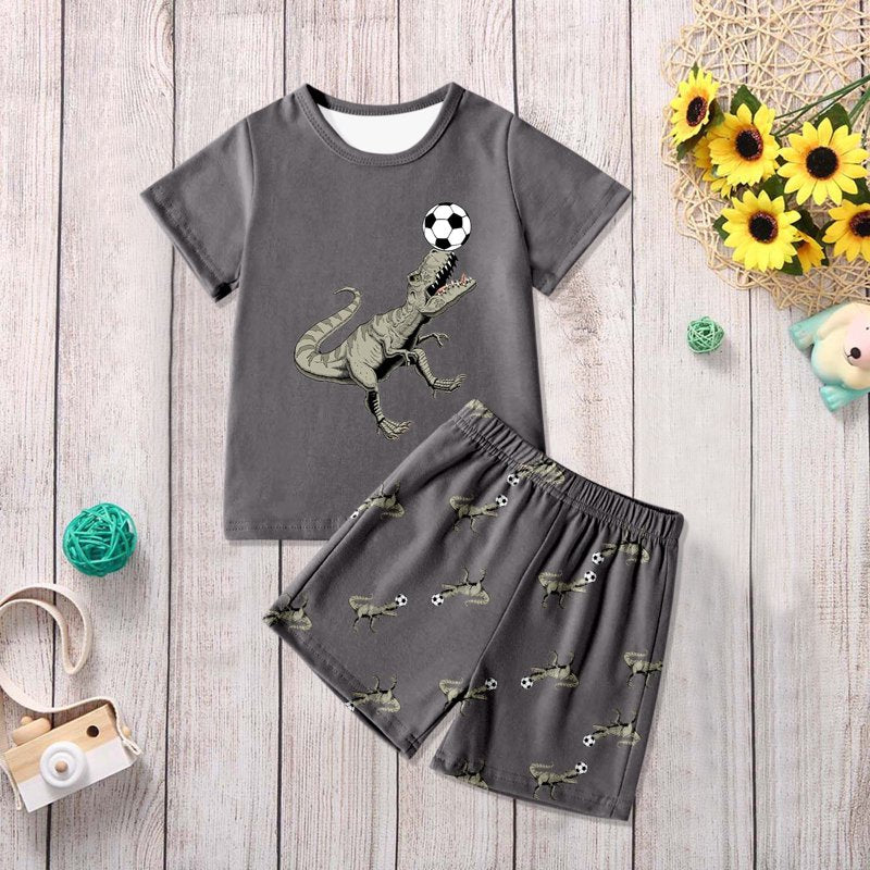 Kids Dinosaur Pajama Shorts Set - Toddler Boys Summer Sleepwear, Size 3-4 Years, Black